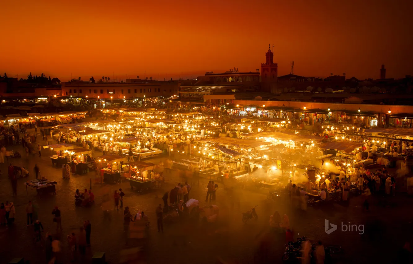 Photo wallpaper lights, market, Morocco, Marrakech, the Jemaa-El-Fna