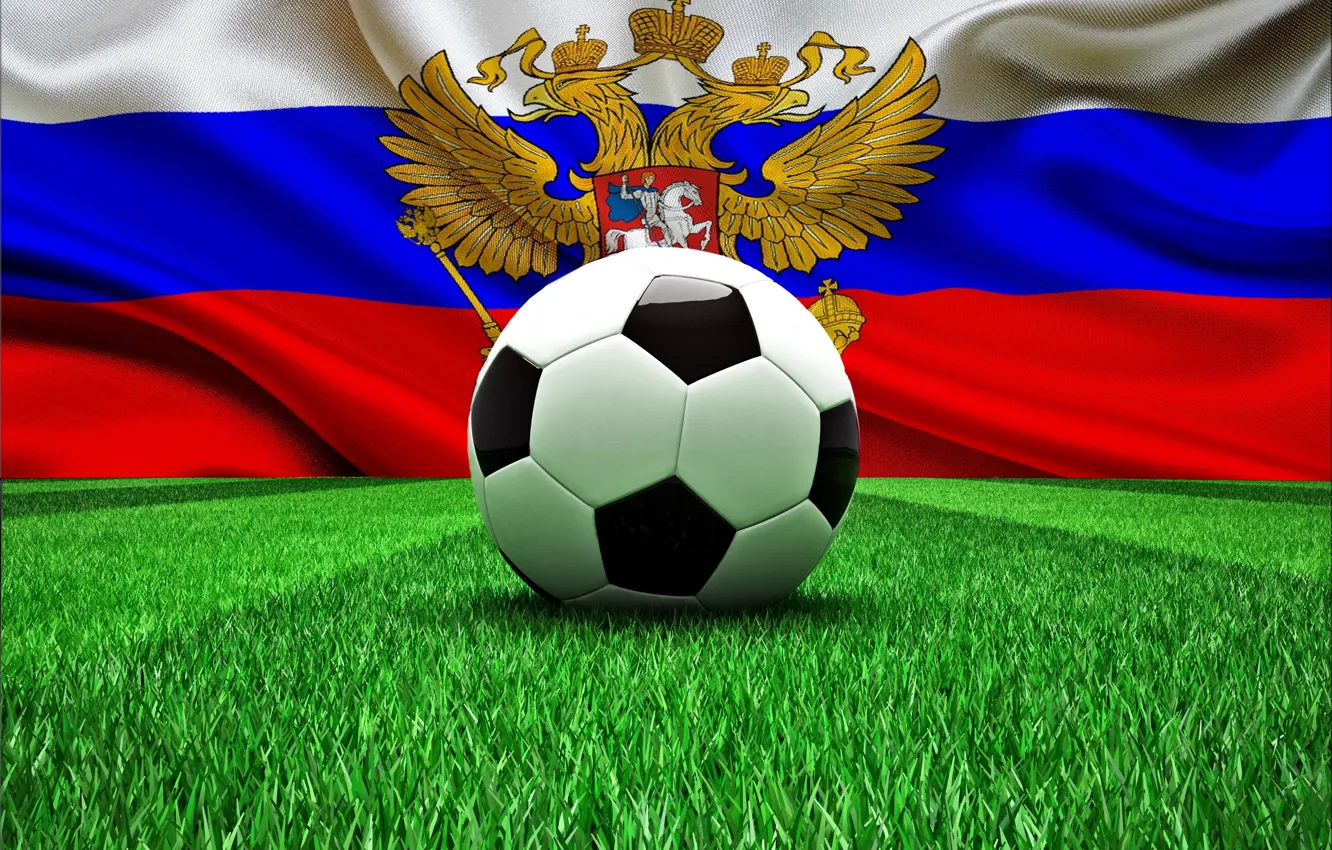 Photo wallpaper football, the ball, flag, Russia, football, flag, world Cup, World Cup