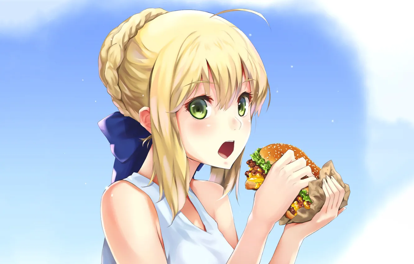 Photo wallpaper hamburger, the saber, Fate stay night, Fate / Stay Night