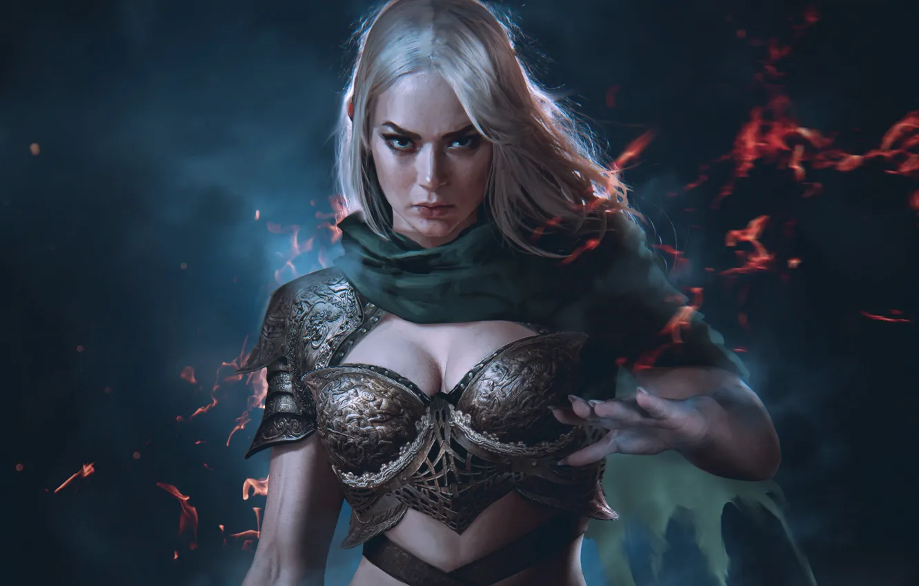 Photo wallpaper look, girl, lights, fantasy, art, blonde