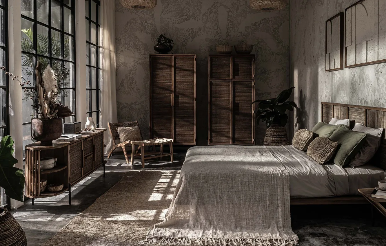 Photo wallpaper design, room, interior, wabi-sabi style bedroom