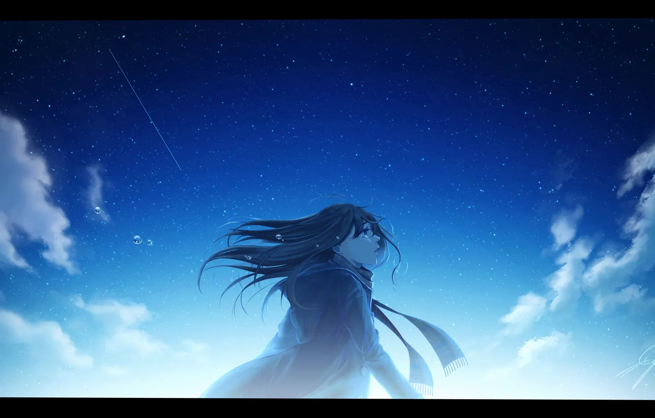 Photo wallpaper the sky, girl, tears, shooting star, Nengoro