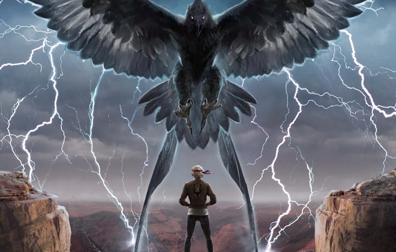 Photo wallpaper Thunderbird, synth wave, Night Runner