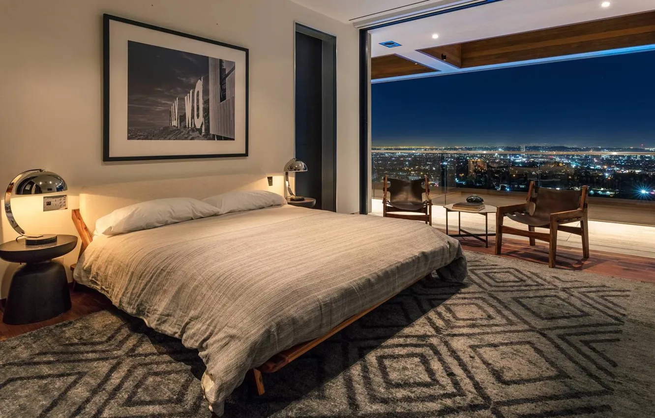 Photo wallpaper design, style, room, interior, megapolis, bedroom, Los Angeles, North Stanley