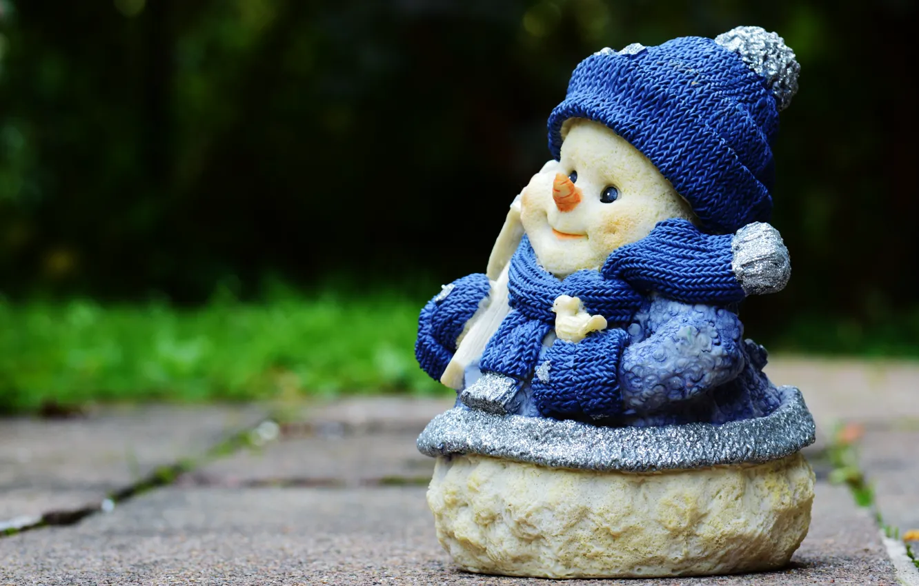 Photo wallpaper blue, holiday, toy, new year, Christmas, snowman, scarf, cap