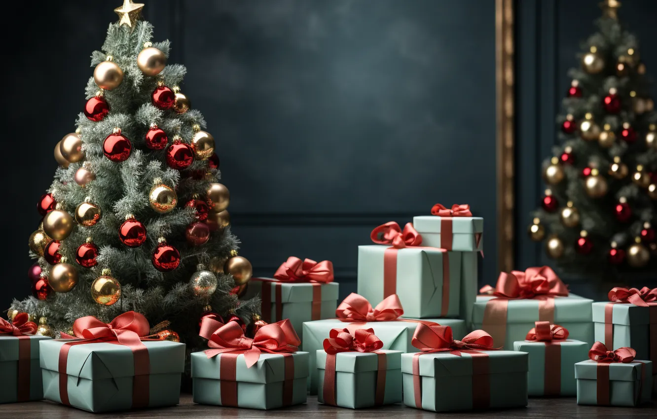 Photo wallpaper decoration, gift, balls, tree, new year, Christmas, Christmas, New Year