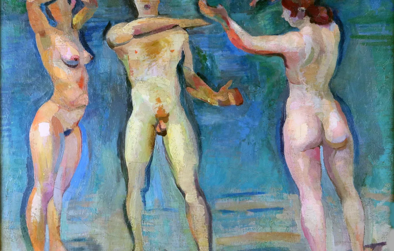 Photo wallpaper girl, picture, male, three, naked, Austrian artist, Arnold Klemensic, The verdict on Paris
