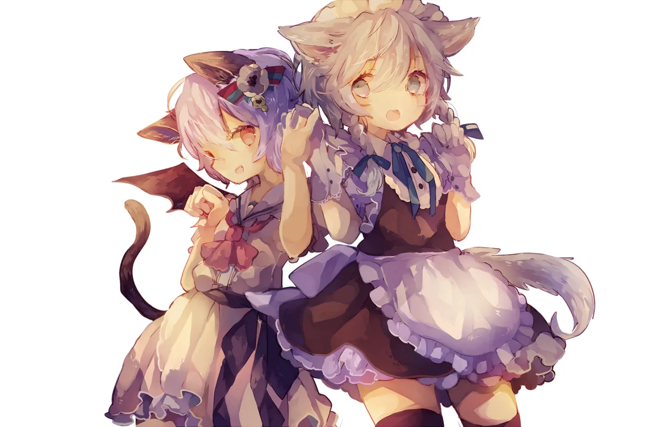 Photo wallpaper wings, tail, white background, ears, touhou, uniform, art, Izayoi Sakuya