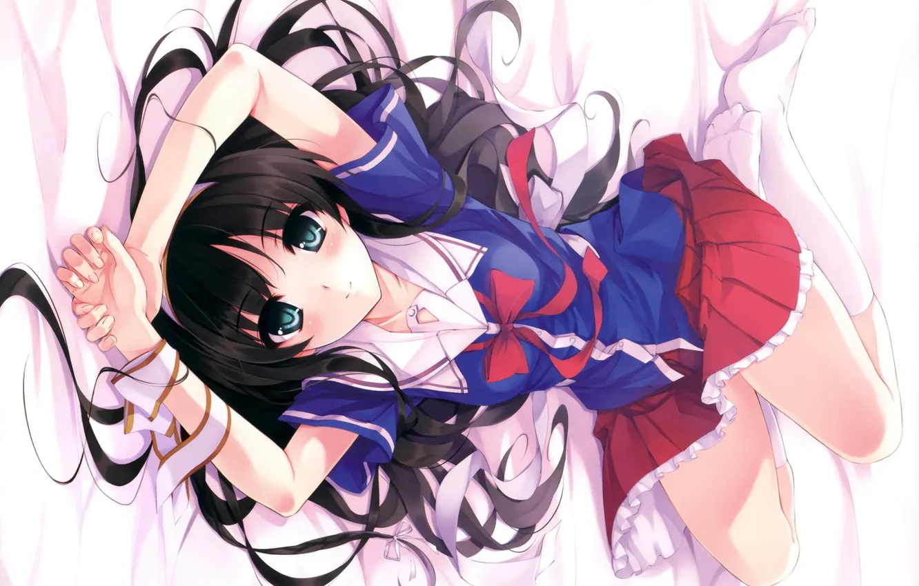 Photo wallpaper look, girl, smile, bed, lies, art, misaki kurehito, kisaragi my