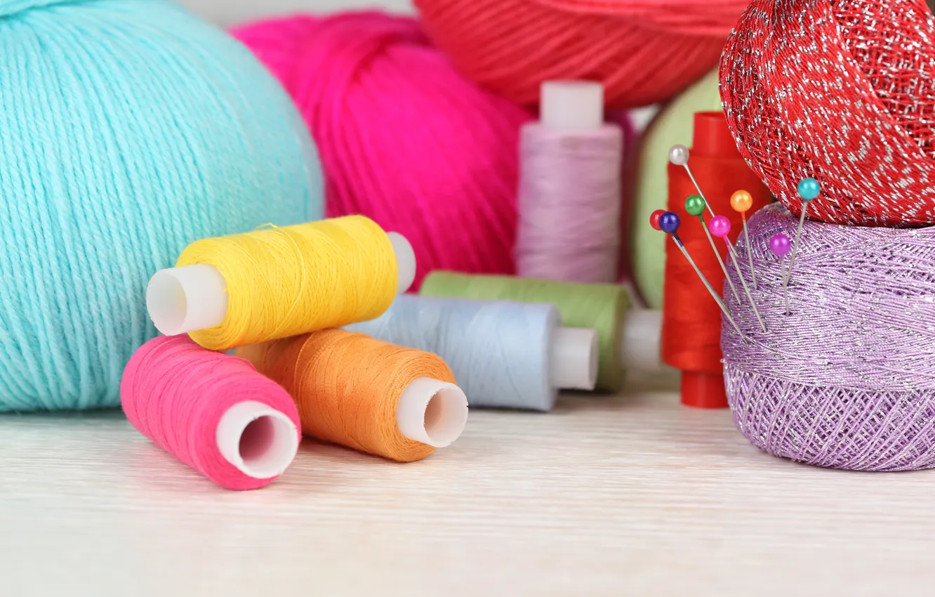 Photo wallpaper needles, bright, thread, knitting, needlework, sewing