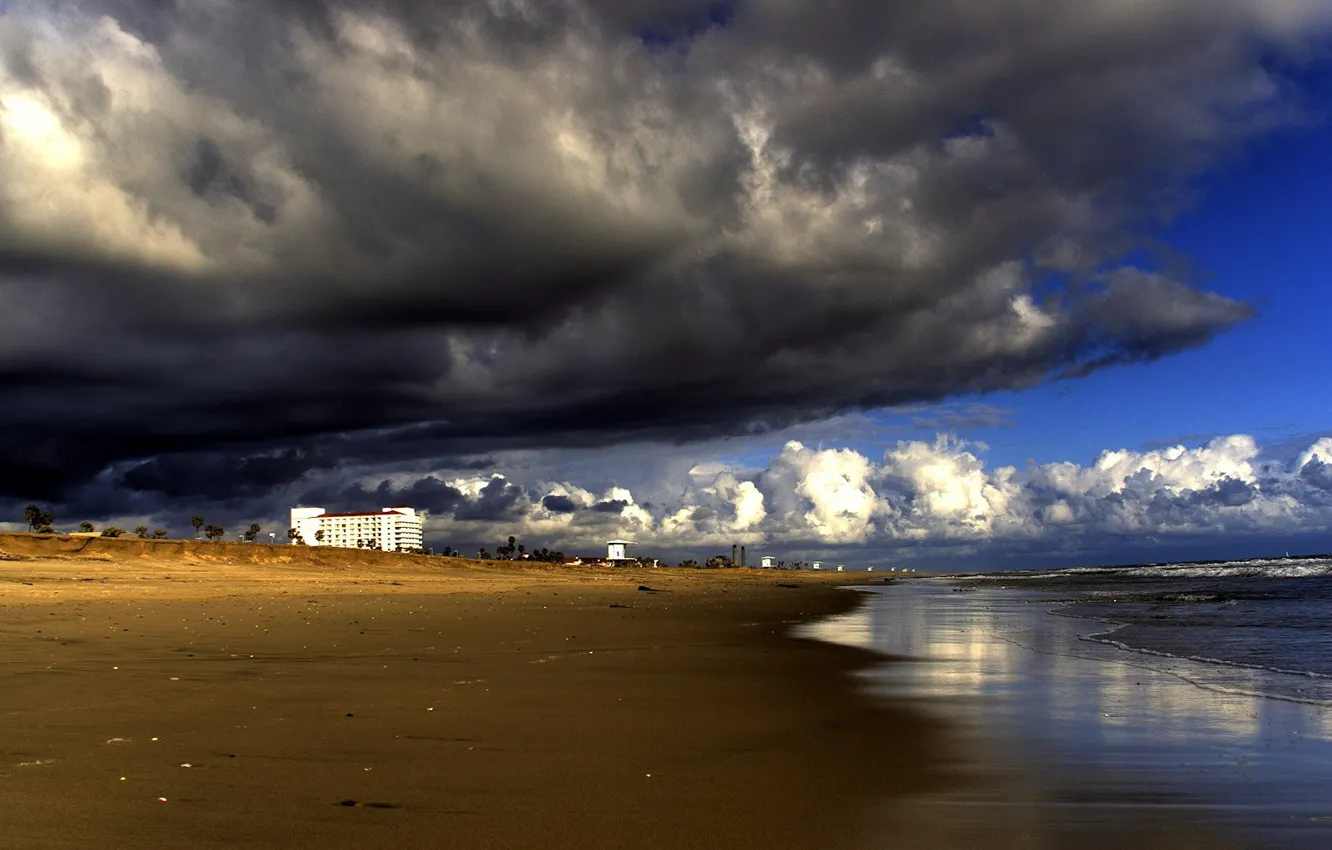 Photo wallpaper clouds, shore, storm
