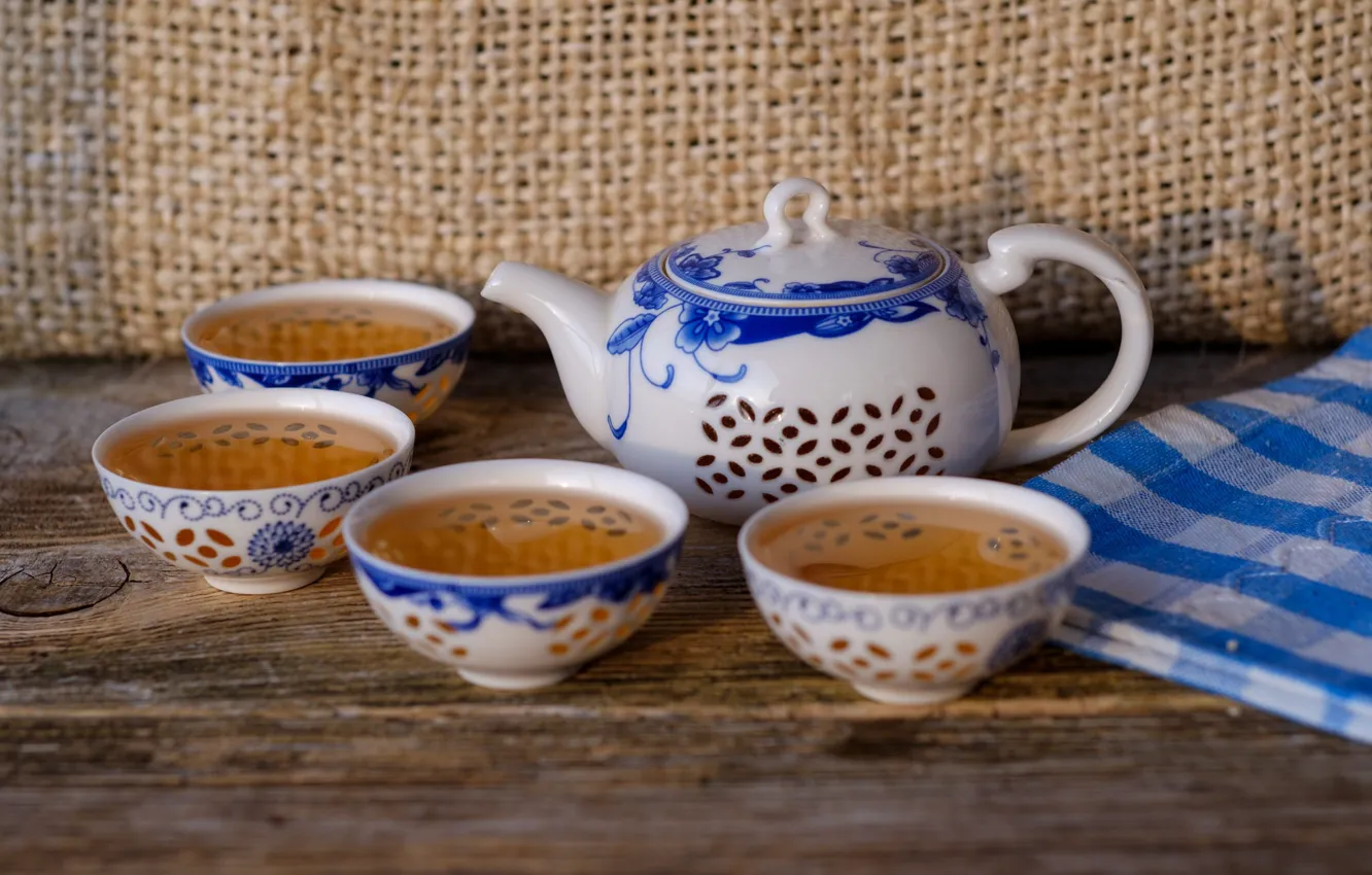 Photo wallpaper tea, kettle, saucer