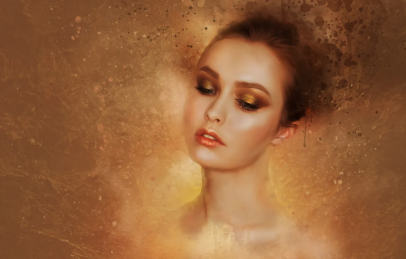 Photo wallpaper look, girl, face, eyelashes, background, mood, portrait, shadow