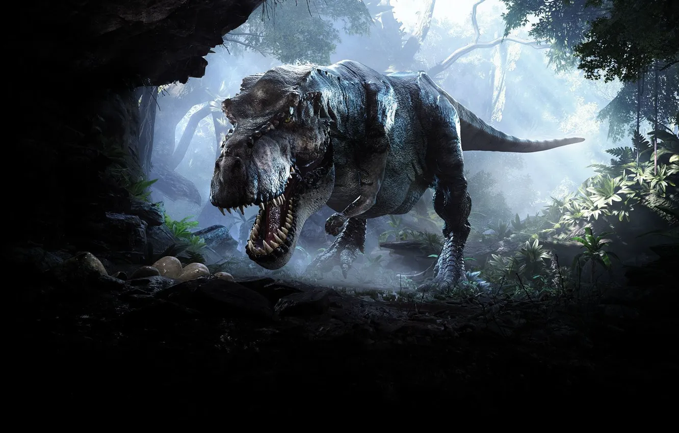 Photo wallpaper predator, Dinosaur, tireks, toothy, tyranosaur Rex, predatory, bloodthirsty, Back to Dinosaur Island