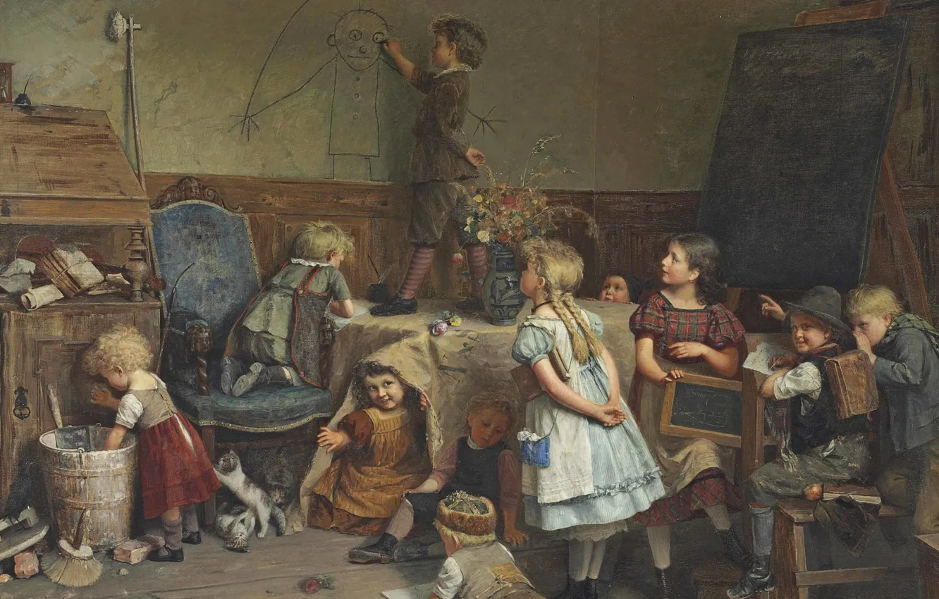 Photo wallpaper German painter, German painter, The young artist - School recess, The young artist School break, …