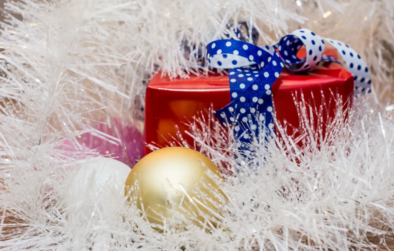 Photo wallpaper gift, balls, new year