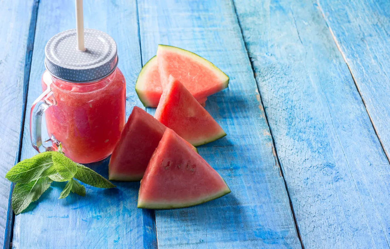 Photo wallpaper watermelon, juice, mug, mint, dessert, sweet, delicious