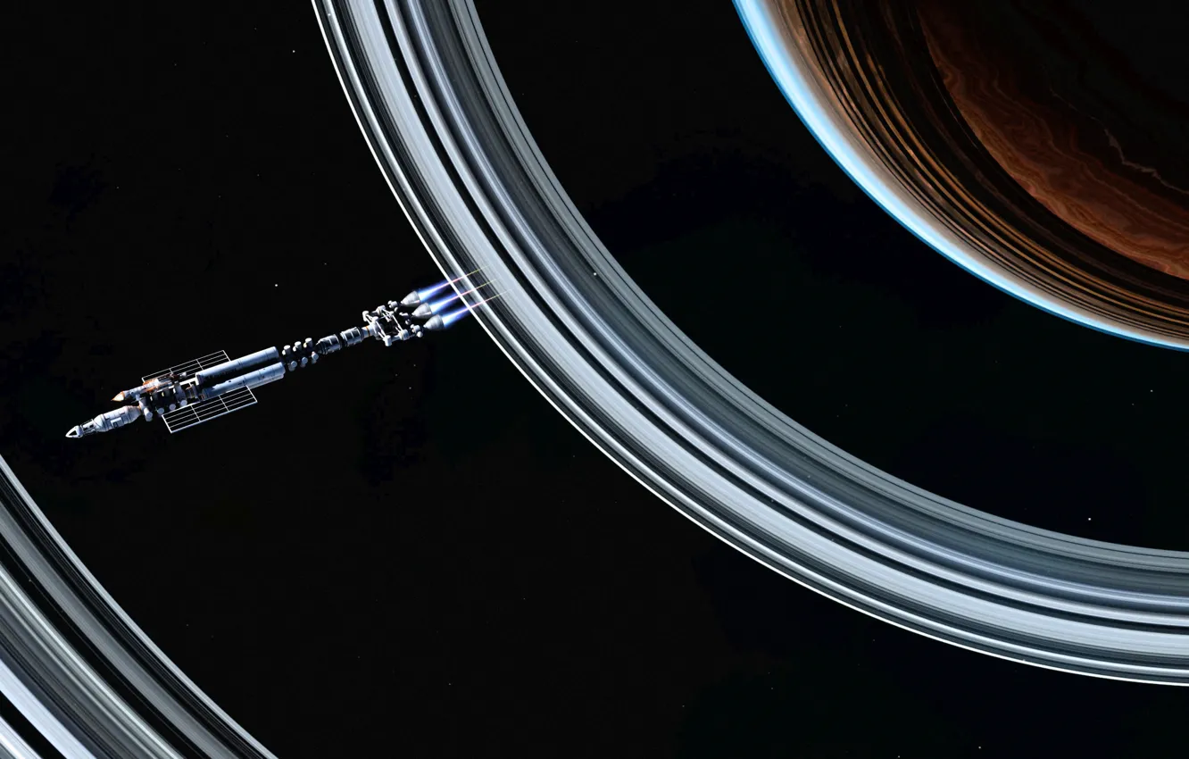Photo wallpaper space, space, fiction, transport, ship, planet, station, ring