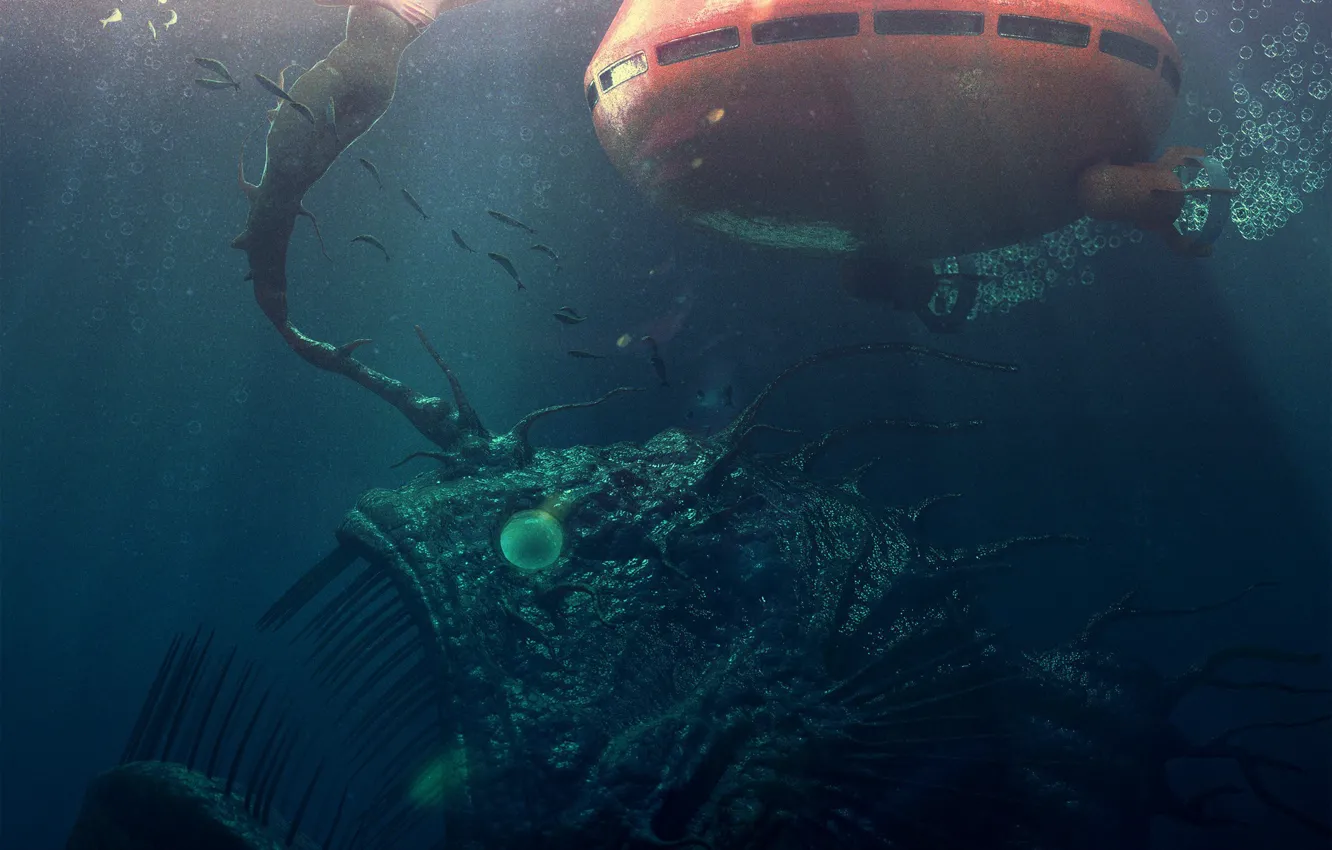 Photo wallpaper mermaid, fish, bathyscaphe, trapped, scene small, explorer-x02