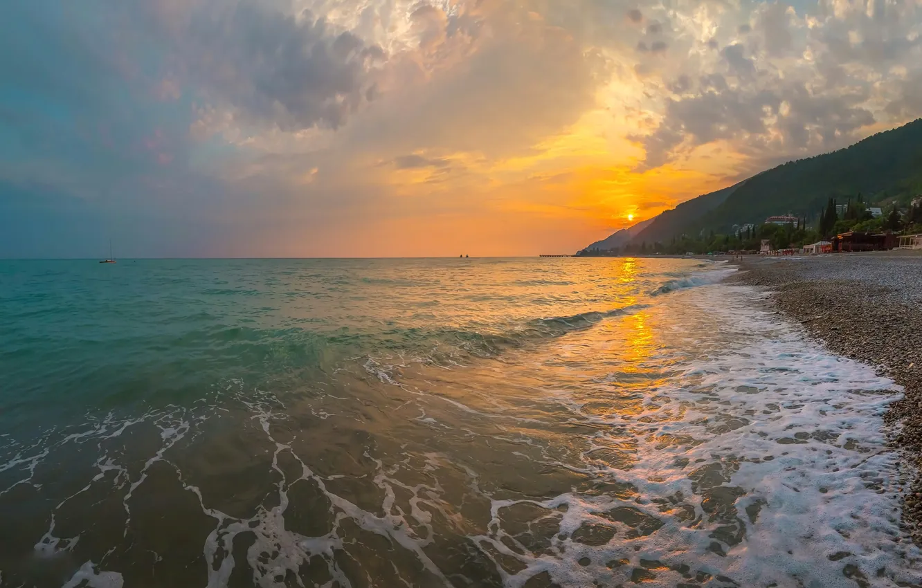 Photo wallpaper sea, the sky, clouds, sunset, nature, sky, sea, nature