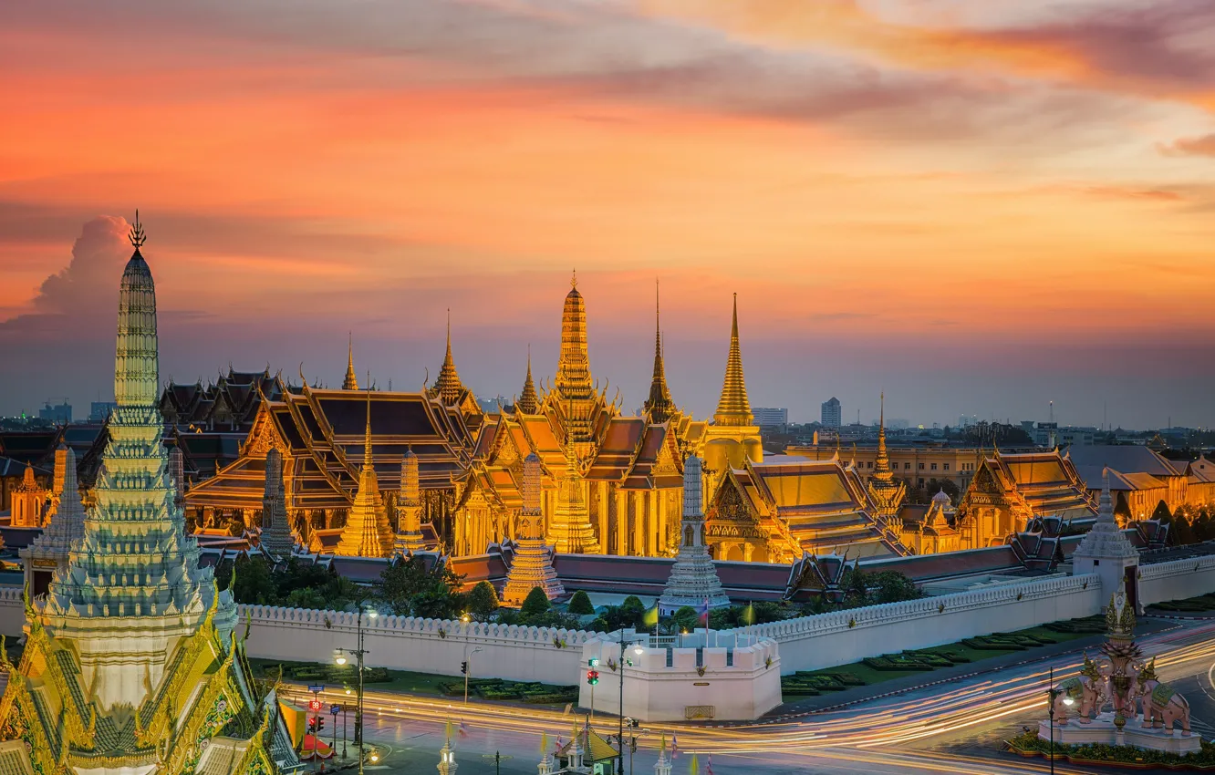 Photo wallpaper sunset, the evening, Bangkok, Thailand, megapolis, Bangkok