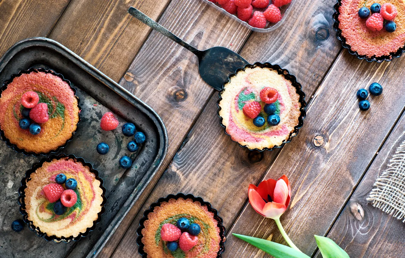 Photo wallpaper berries, raspberry, dessert, tartlets, Anya Ivanova