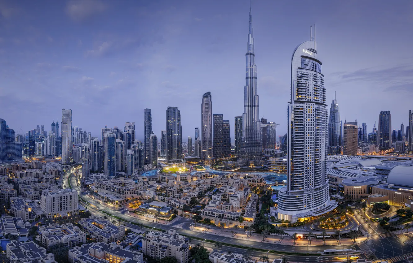 Photo wallpaper road, building, tower, home, panorama, Dubai, Dubai, skyscrapers