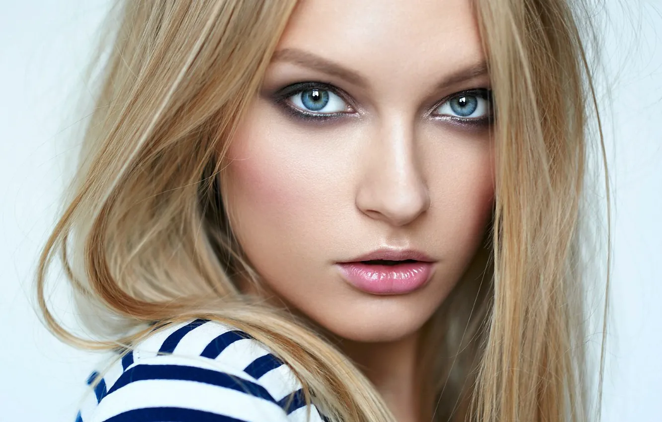 Photo wallpaper Girl, photo, blue eyes, model, beauty, lips, face, look