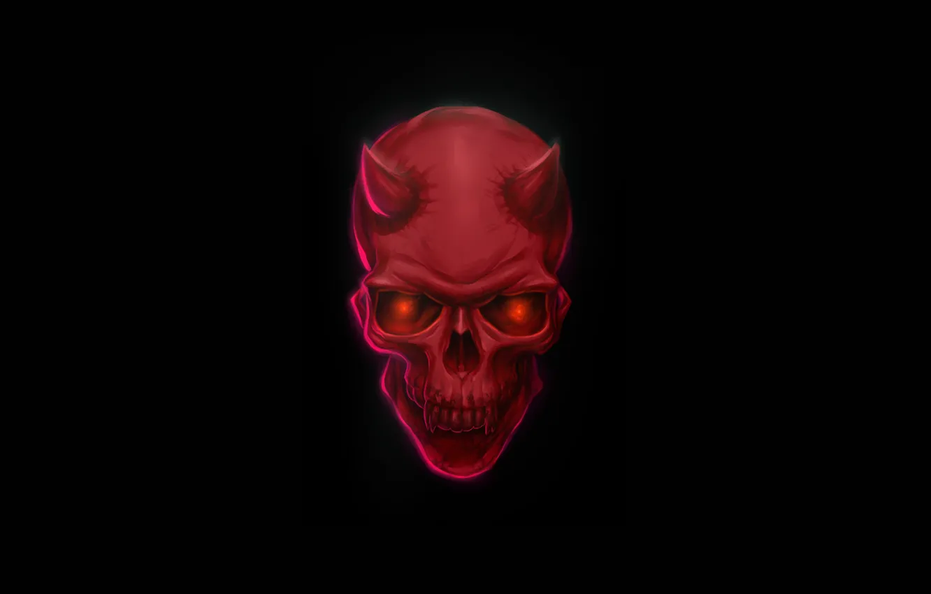 Photo wallpaper fiction, skull, minimalism, the demon, dark, horns, demon, the devil
