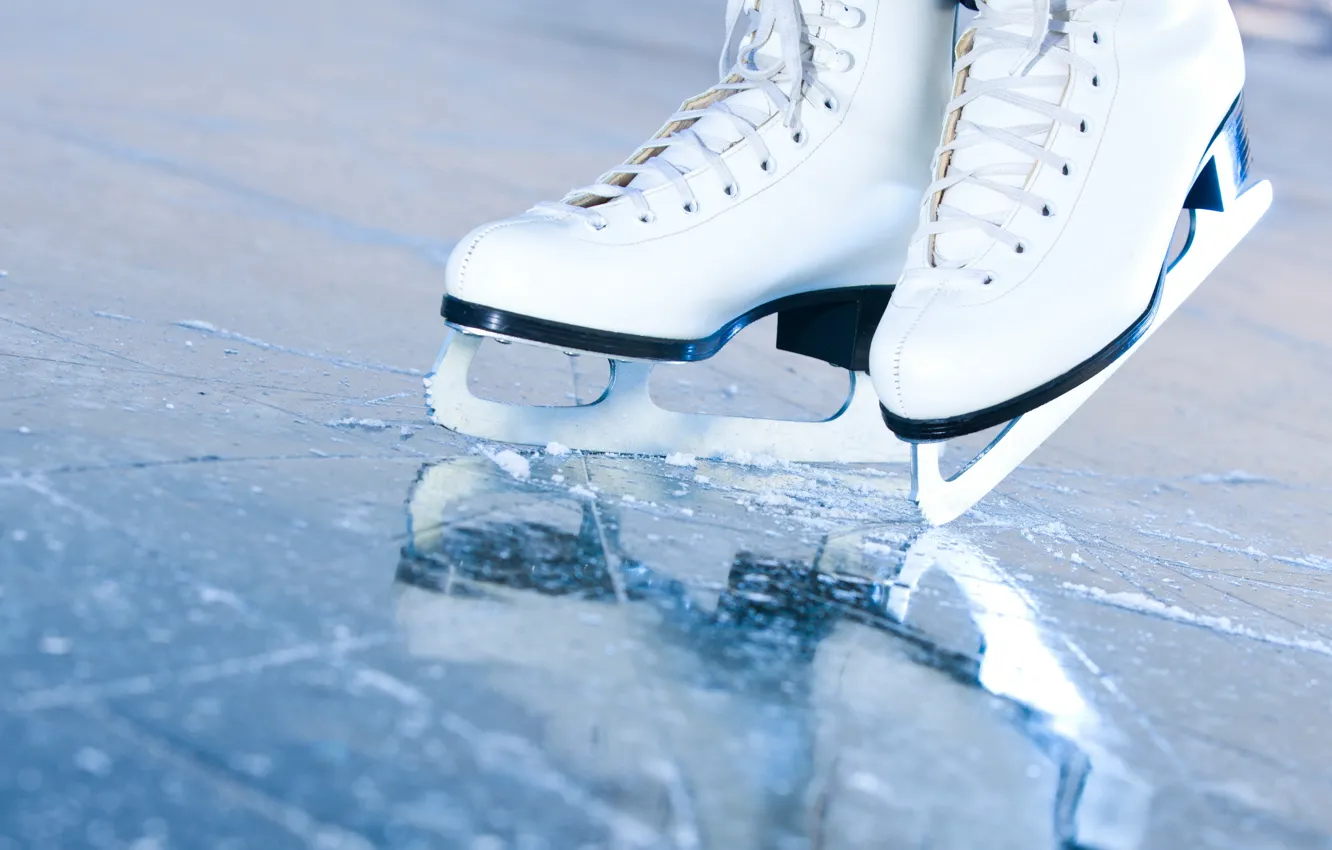 Photo wallpaper ice, macro, rink, skates