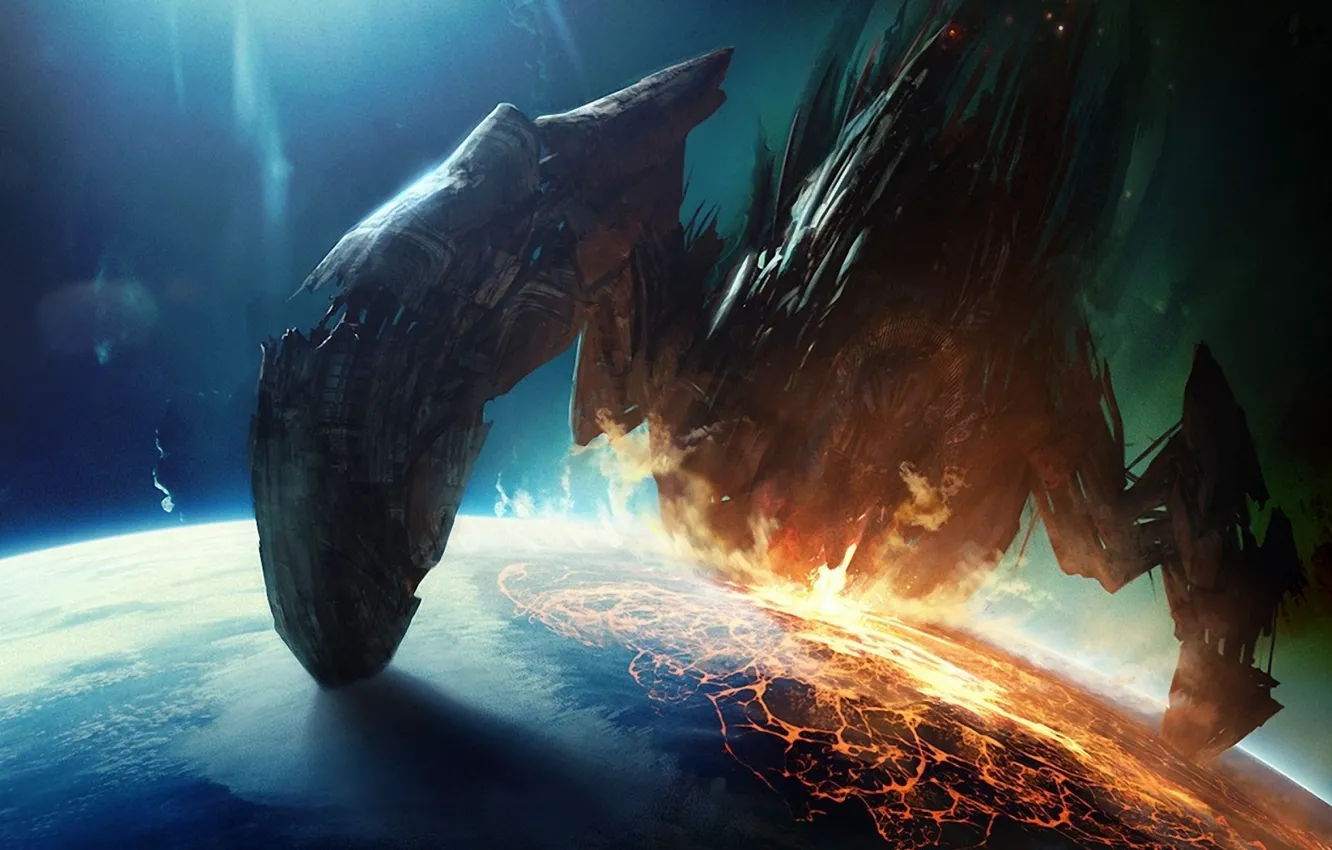 Photo wallpaper planet, mass effect, ship levitanov