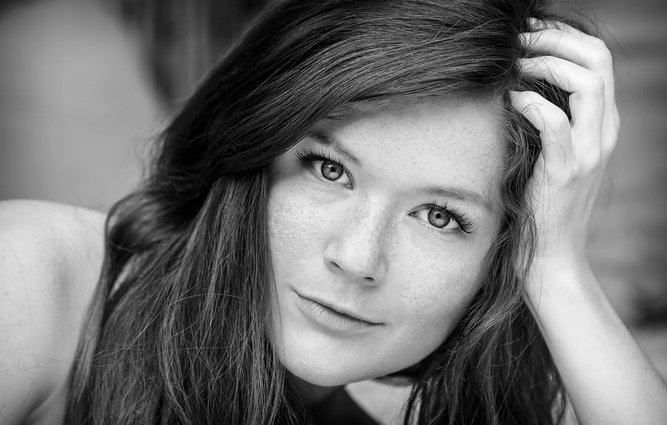 Photo wallpaper black & white, girl, photo, blue eyes, monochrome, model, lips, b&w