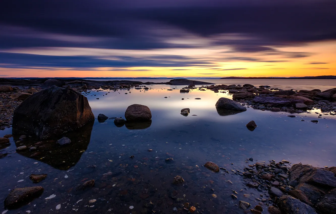 Photo wallpaper sunset, coast, Norway
