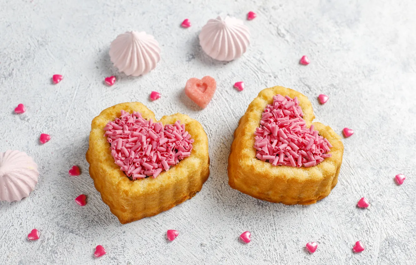 Photo wallpaper hearts, cake, dessert