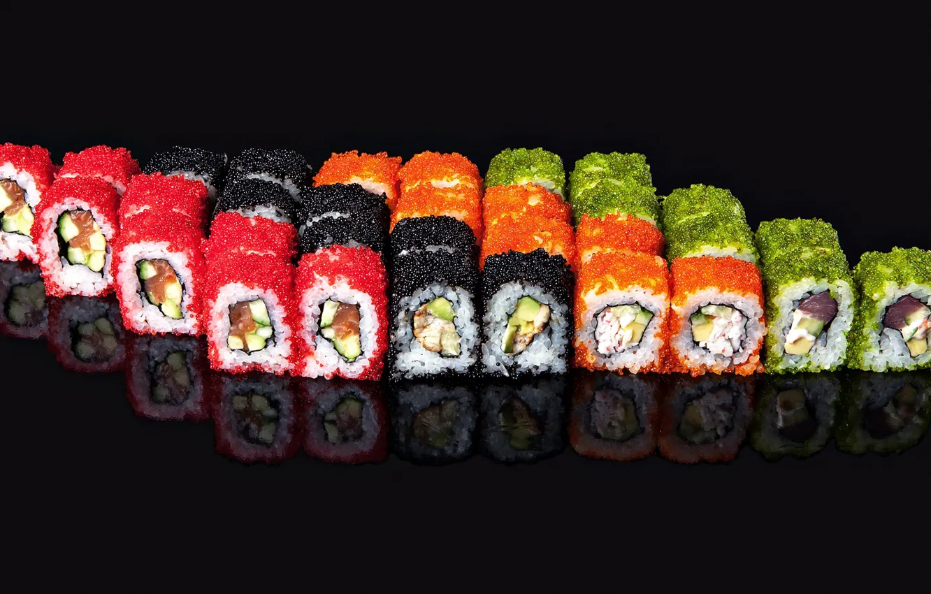 Photo wallpaper fish, caviar, rolls, seafood