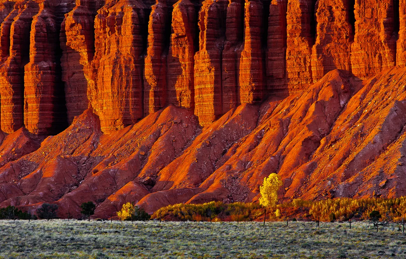 Photo wallpaper autumn, trees, rocks, valley, Utah, USA, Goro, Torrey