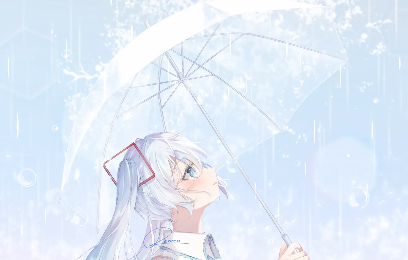 Photo wallpaper Rain, Umbrella, Hatsune Miku, Vocaloid, Vocaloid, Hatsune Miku