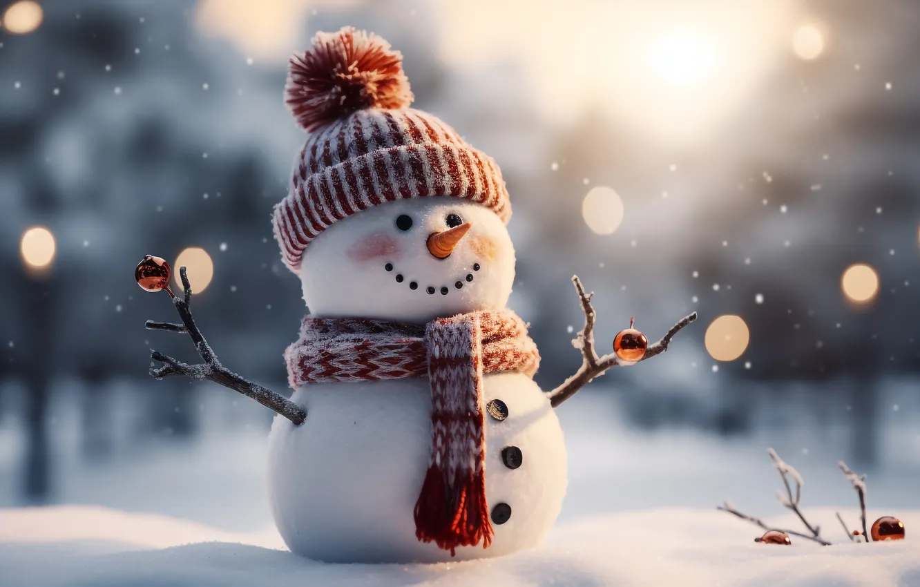 Photo wallpaper winter, snow, new year, Christmas, snowman, Christmas, winter, snow