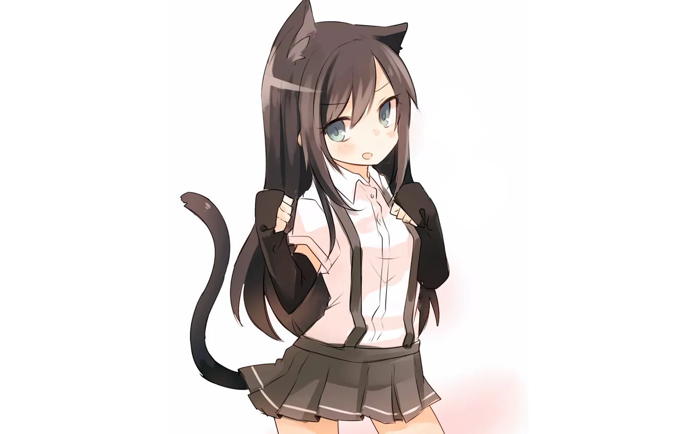 Photo wallpaper girl, blouse, school uniform, long hair, brown hair, anime, blue eyes, beautiful