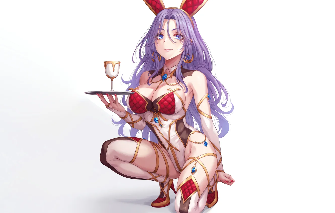 Photo wallpaper girl, sexy, cleavage, thighhighs, long hair, legs, boobs, animal ears