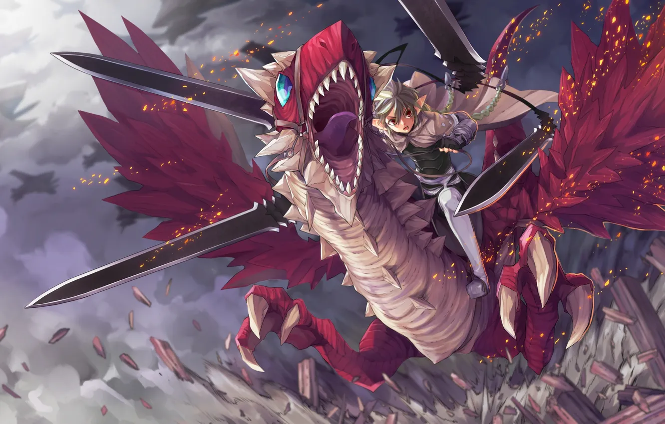 Photo wallpaper flight, weapons, sword, anime, art, kid dragon, ubel sheet, koinzell