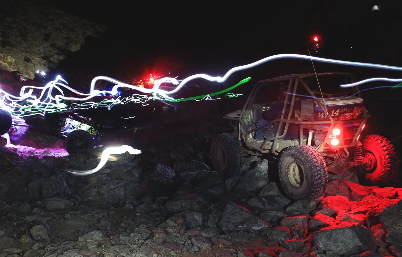 Photo wallpaper jeep, the roads, night, race, buggy, offroad, baggy