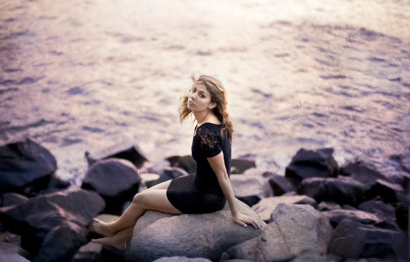 Photo wallpaper sea, girl, style, stones