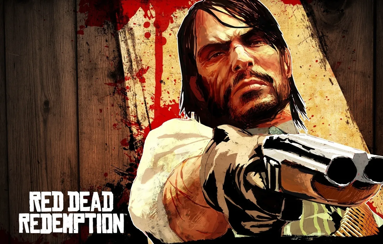 Photo wallpaper blood, cowboy, Red Dead Redemption, shotgun