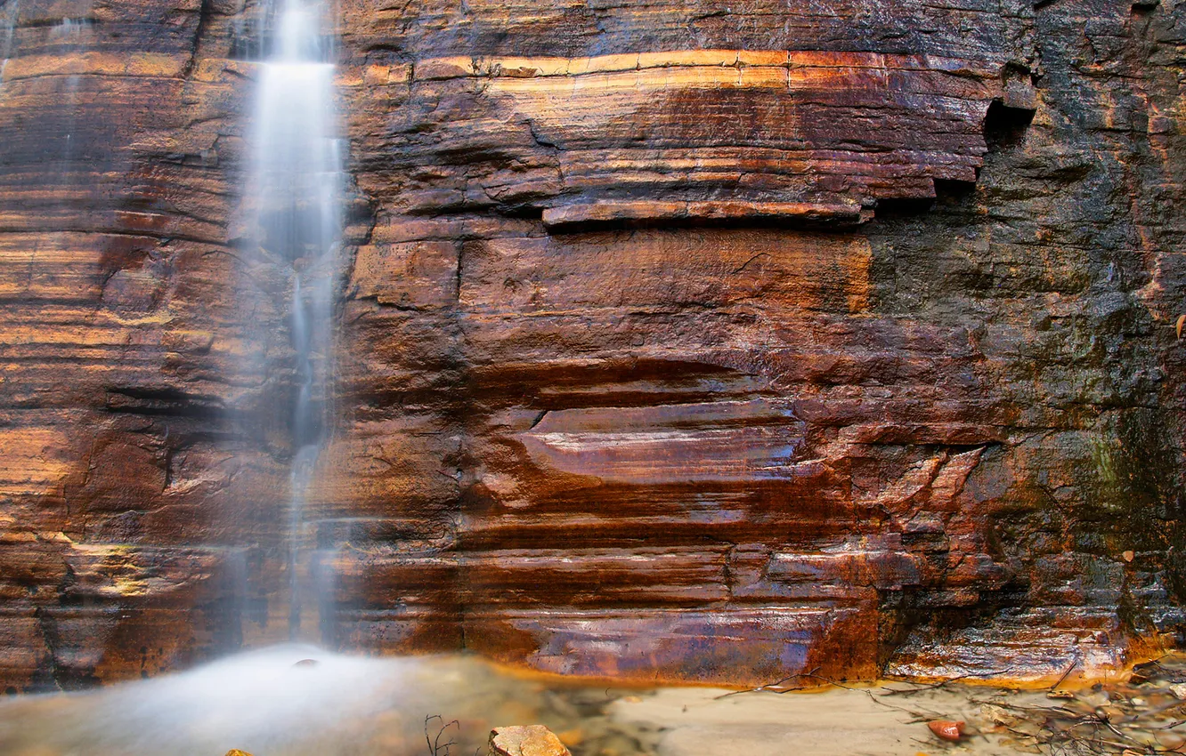Photo wallpaper squirt, rock, stream, waterfall