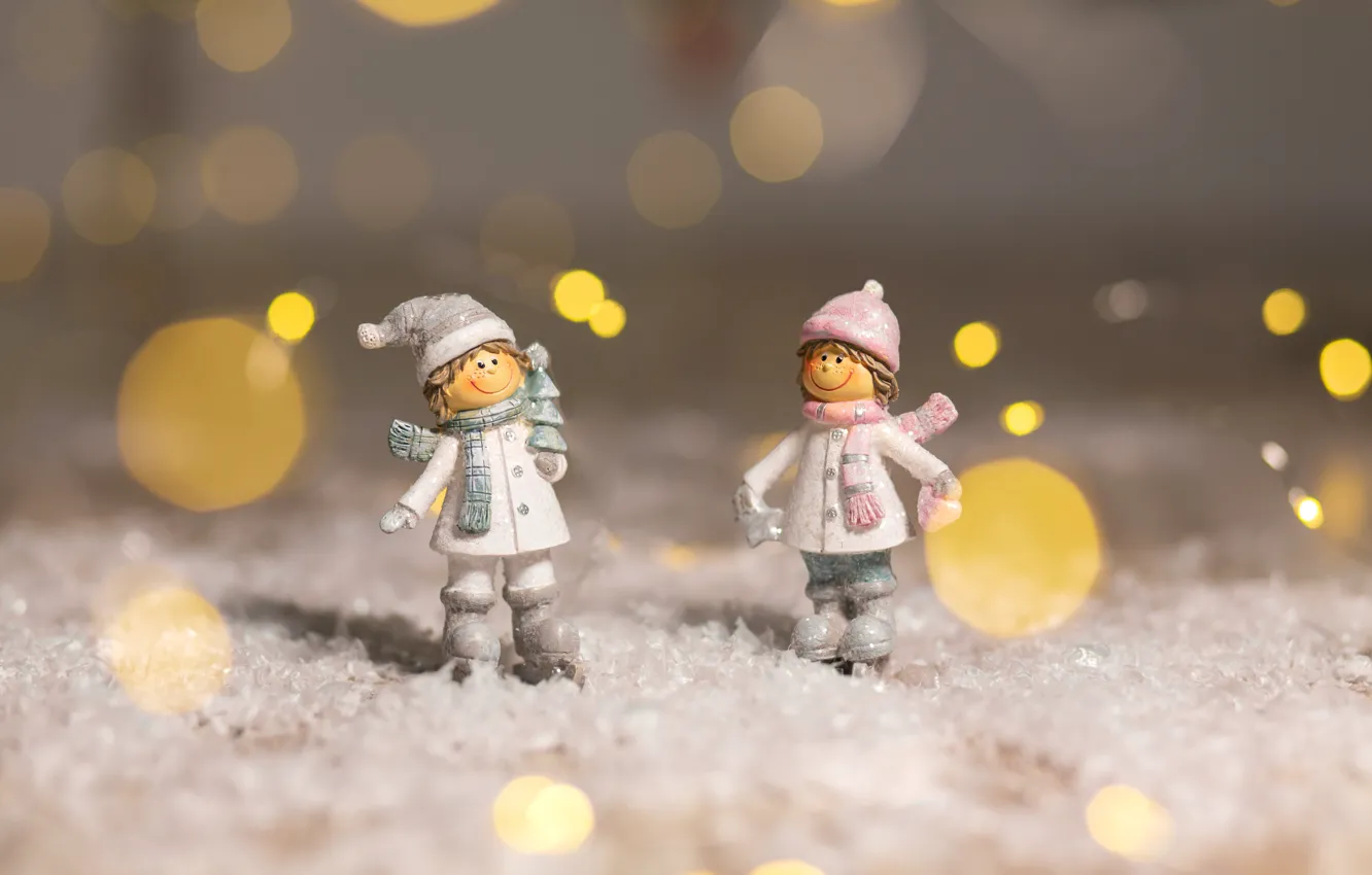 Photo wallpaper background, holiday, Christmas, boy, girl, figures, figurines, Kukota Ekaterina