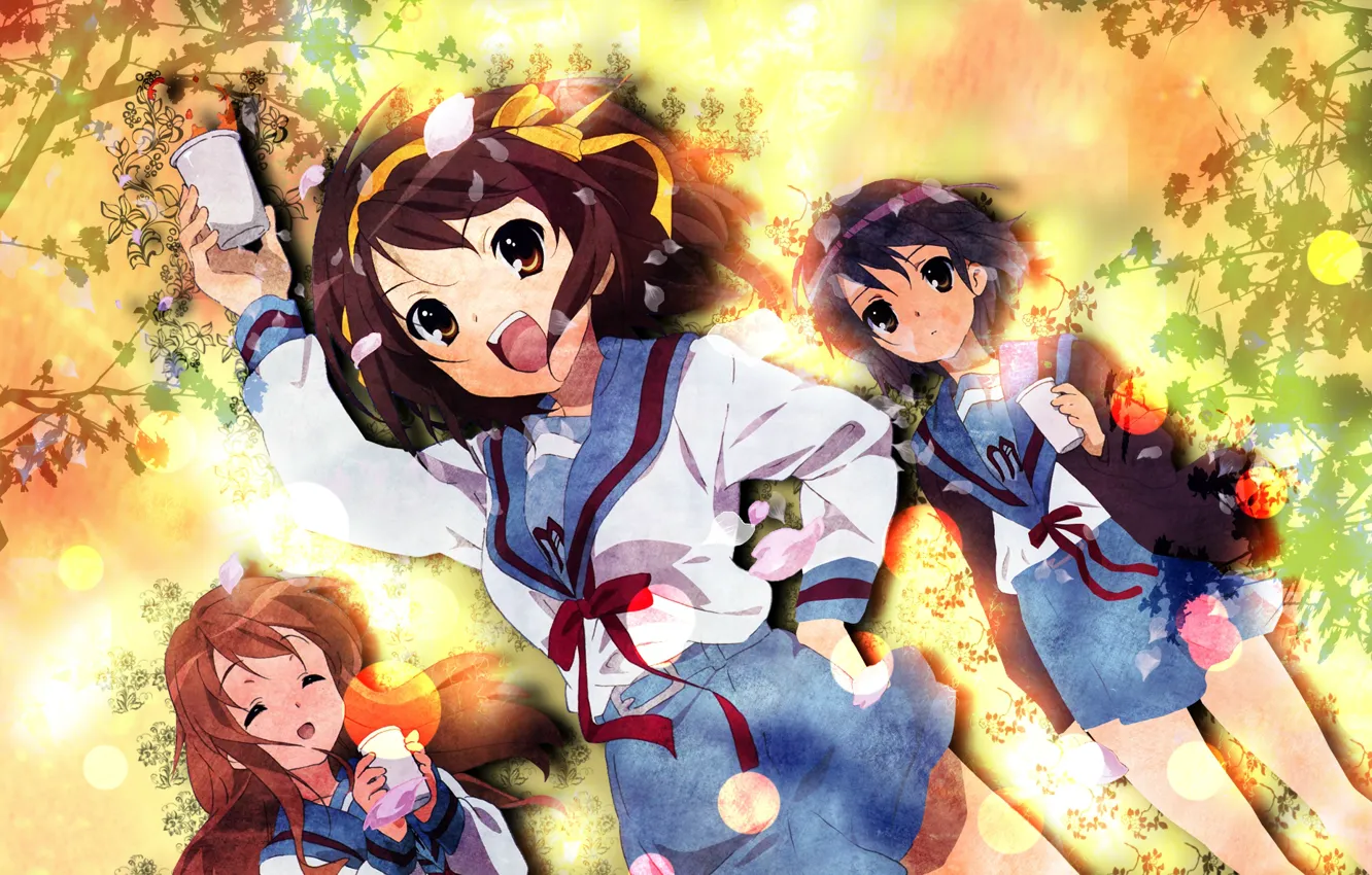 Photo wallpaper joy, nagato yuki, friend, sailor, Haruhi Suzumiya, Mikuru Asa