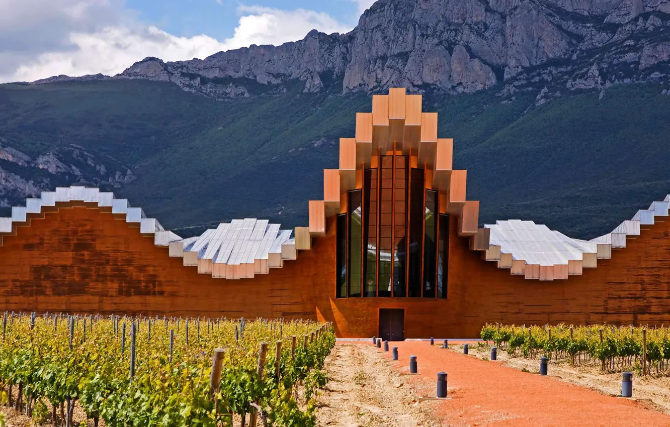Photo wallpaper mountains, architecture, Spain, winery, Rioja