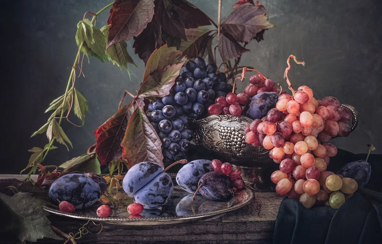 Photo wallpaper grapes, still life, plum, Julia Yaremko