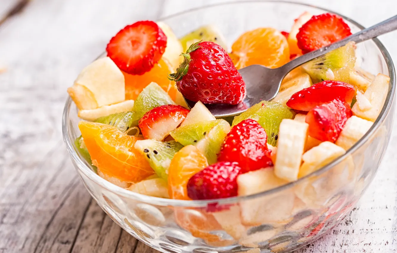 Photo wallpaper kiwi, strawberry, fruit, banana, salad